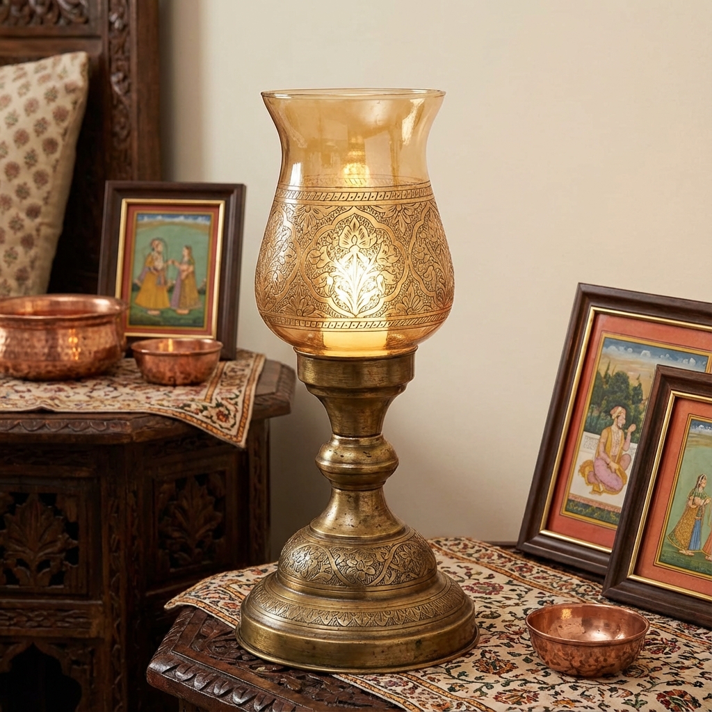 Etched Brass Table Lamp