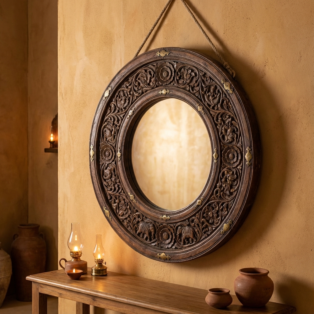 Carved Wooden Mirror
